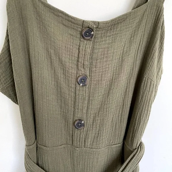 Rachel Zoe | Women's Olive Green Belted Wide Leg Crop Jumpsuit | sz 8 - Picture 4 of 6